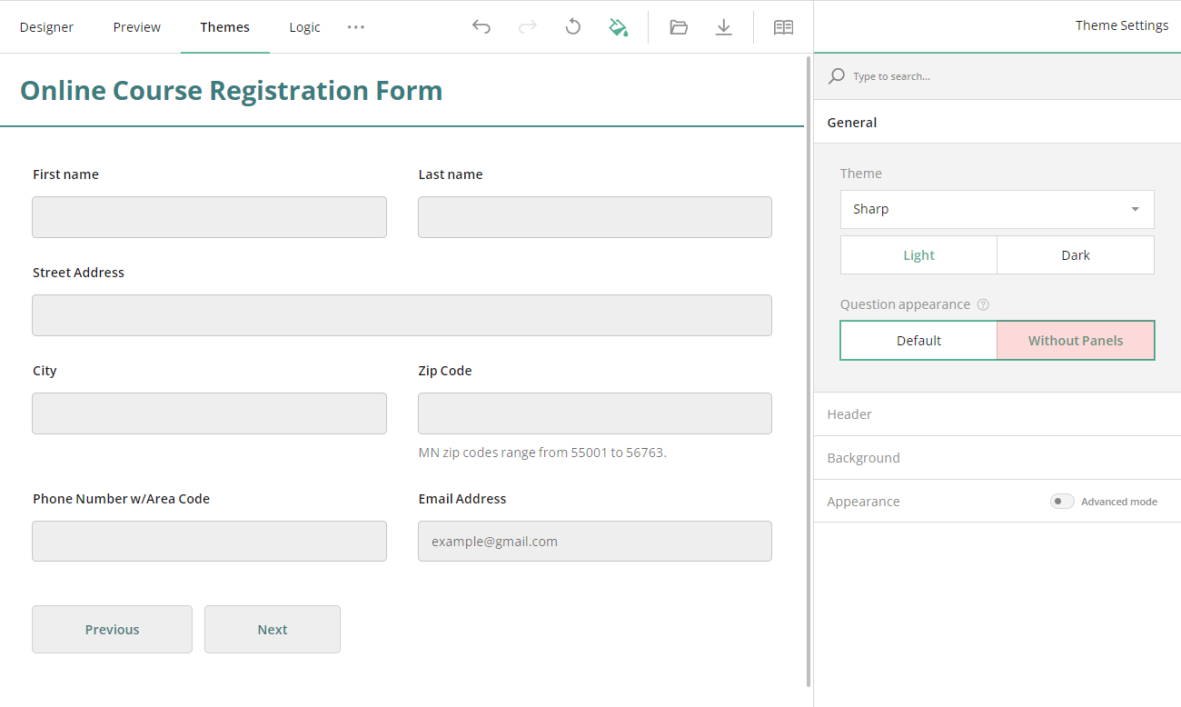 Survey elements without question boxes